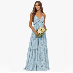 Blue Tiered Floral Maxi Dress - Size 8